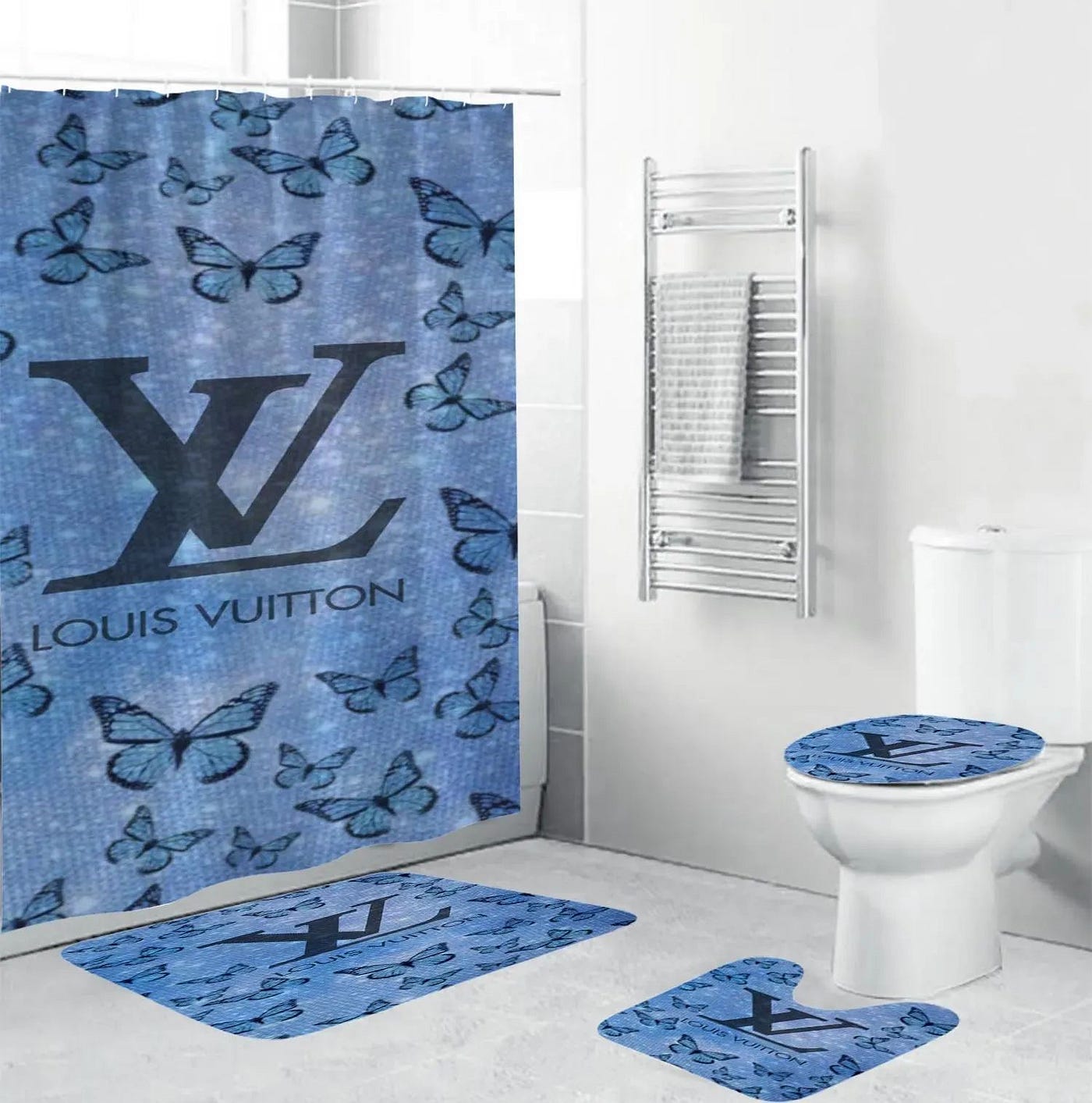 Louis Vuitton Blue White Fashion Luxury Brand Premium Bathroom Set