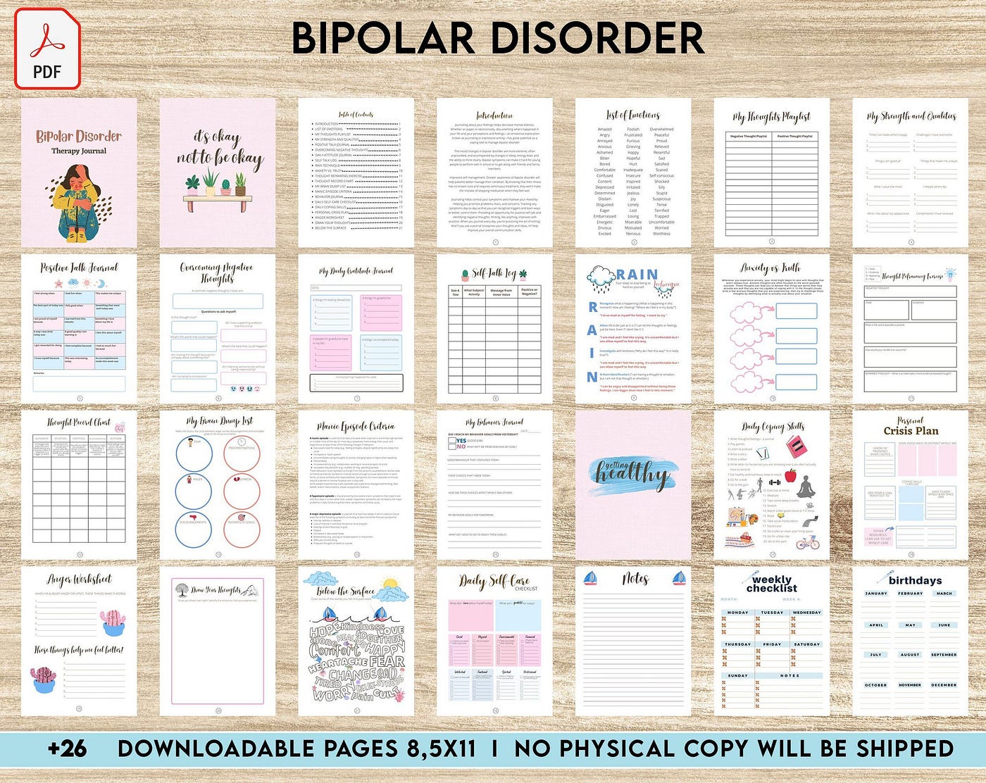 Bipolar Disorder Therapy Journal: Mental Health, Depression, Anxiety, Mood  Swings, Manic, Depressive, PDF Printable, Kdp interior, by KDPinterior.com
