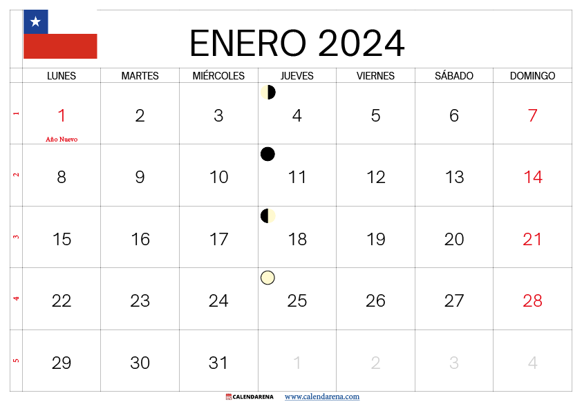 Calendario 2024 Enero Chile Amber Bettina
