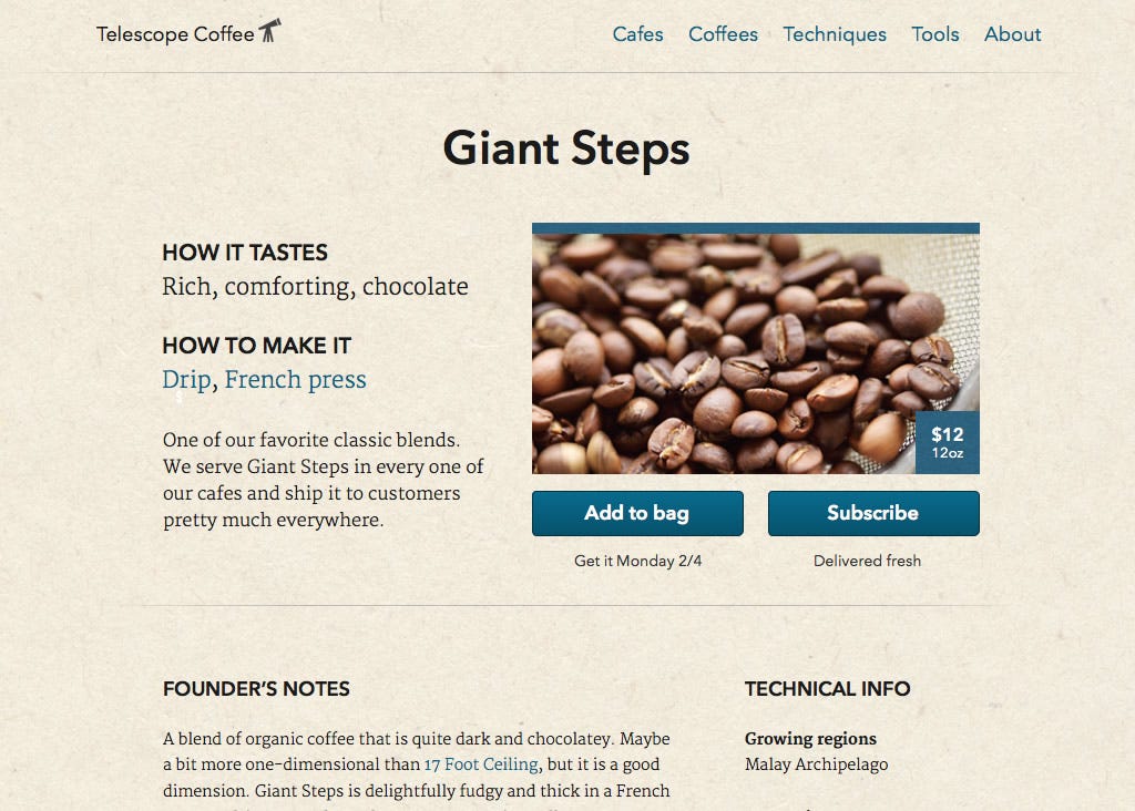 BLUE BOTTLE COFFEE Giant Steps coffee bean