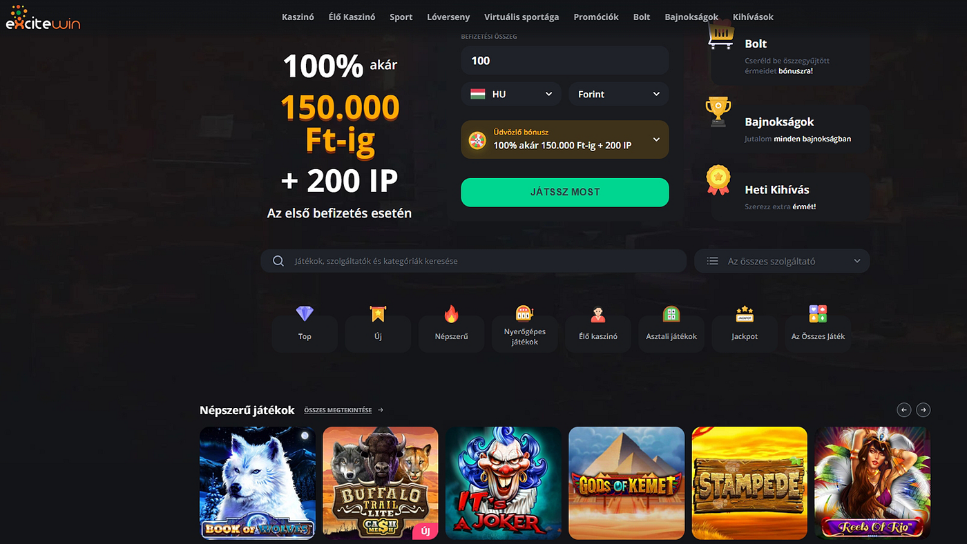 Excitewin Casino käyttöliittymän näyttökuva