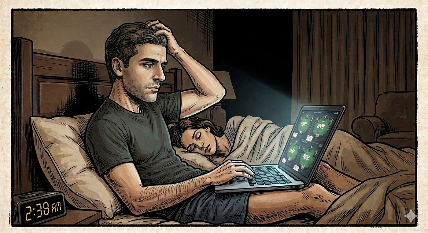a man plays online poker in bed