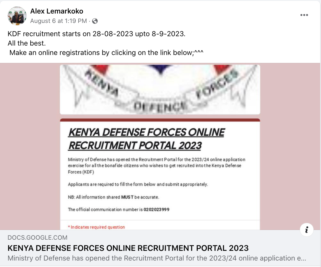 FAKE: This Facebook account supposedly belonging to Kenya Forest 
