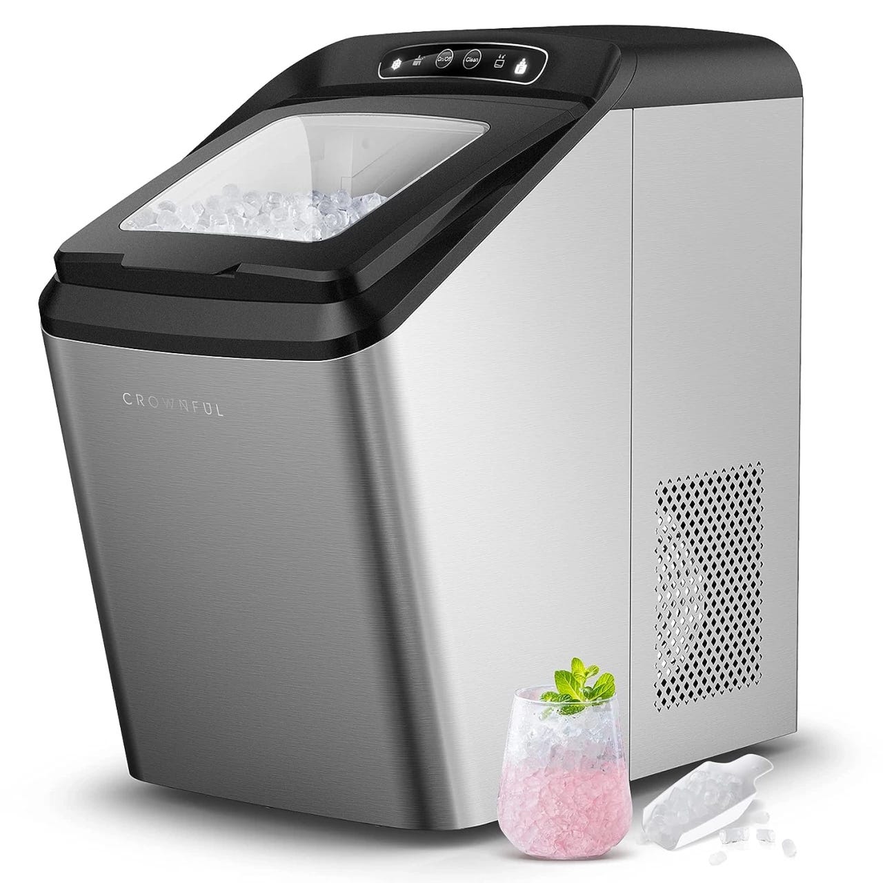 Nugget Countertop Ice Maker with Soft Chewable Ice, 34lbs/24H, Pebble Portable Ice Machine with Ice Scoop, Self-Cleaning - Silver