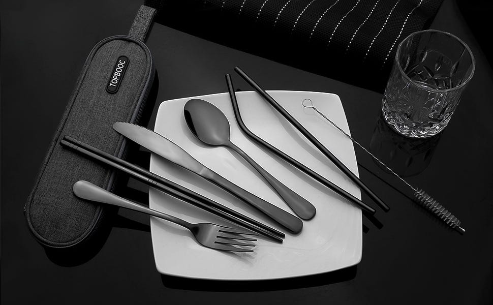 Travel Utensils Set With Case, Reusable Stainless Steel Silverware Flatware  Set Portable Cutlery Eating Utensils Set With Case For Lunch Boxes  Workplace Camping School, Dishwasher Safe, Stainless Steel Travel Utensils  Set 