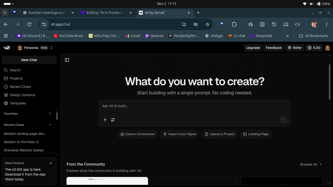 v0 homepage
