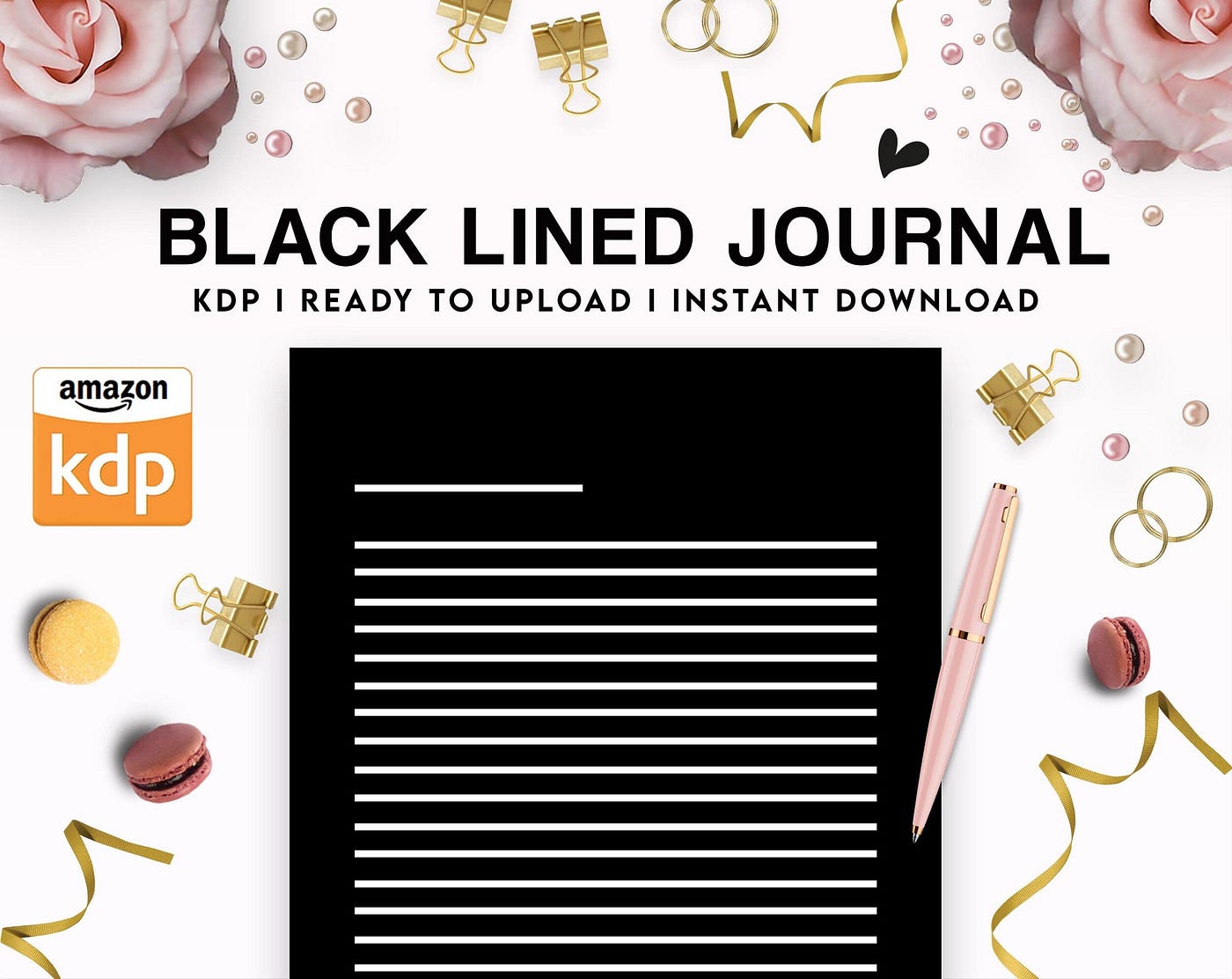 black Lined Pages Journal 120 pages Ready to Upload PDF Commercial Use KDP Template 6x9" for…