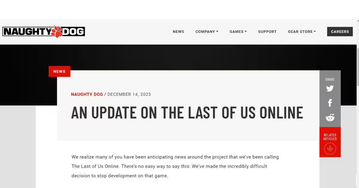 Naughty Dog cancels The Last Of Us Online