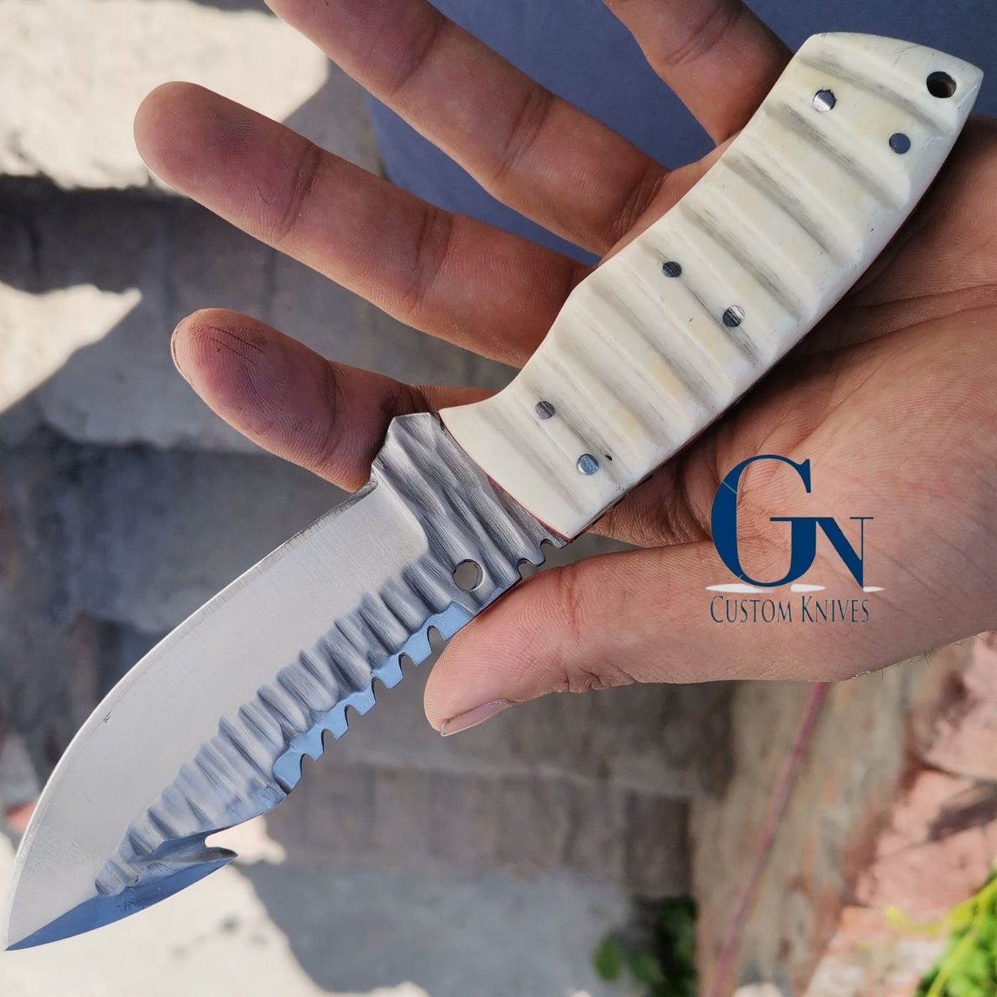Dull Polish GUT HOOK Knife, Bush craft, Handmade D2 Steel Hunting knife |GN Custom Knives|