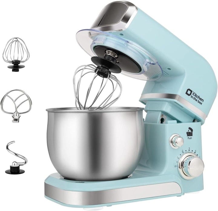  GE Tilt-Head Electric Stand Mixer, 7-Speed, 350-Watt Motor, Includes 5.3-Quart Bowl, Flat Beater, Dough Hook, Wire Whisk & Pouring  Shield, Countertop Kitchen Essentials