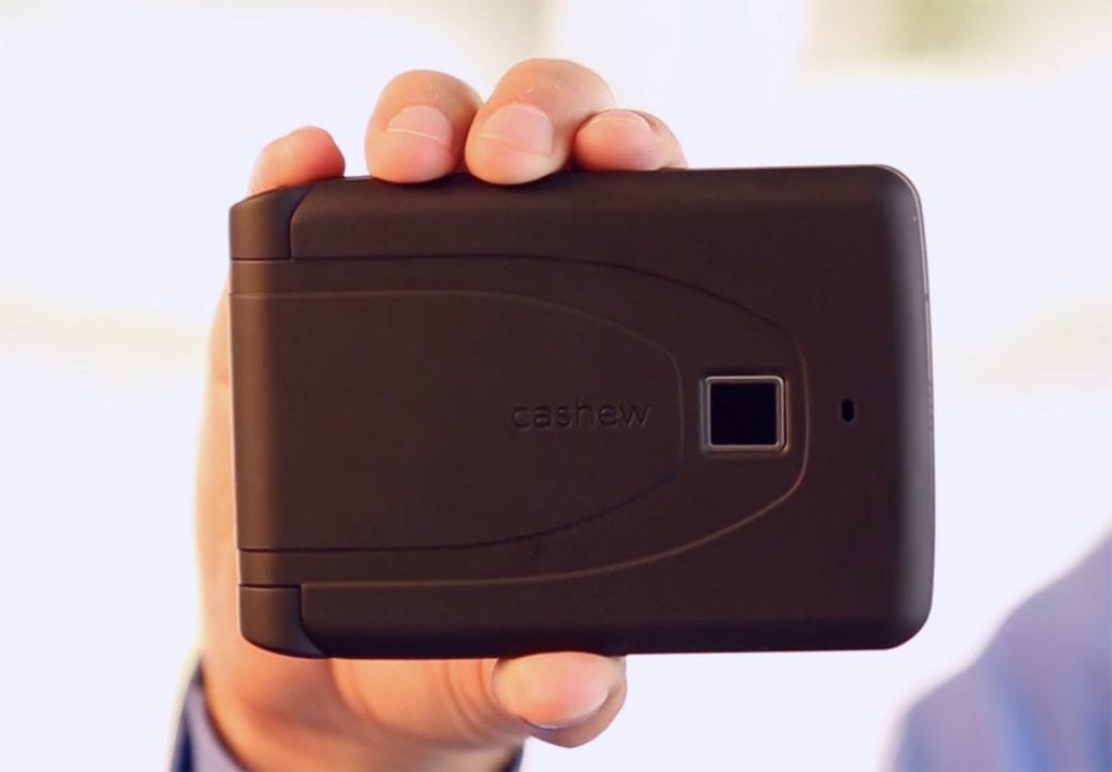 Cashew is a smart wallet with a built-in fingerprint scanner