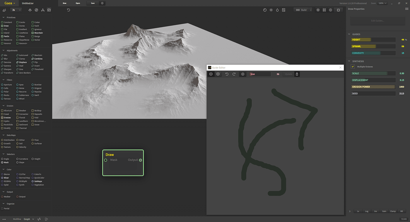 Gaea 1.0.20: Drawable mountains, Tiled Output, new feature
