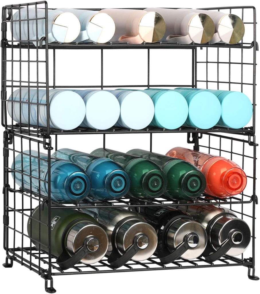 SpaceAid Bamboo Stackable Water Bottle Storage Rack Organizer, (3-Tier,  Hold 12 Bottles)