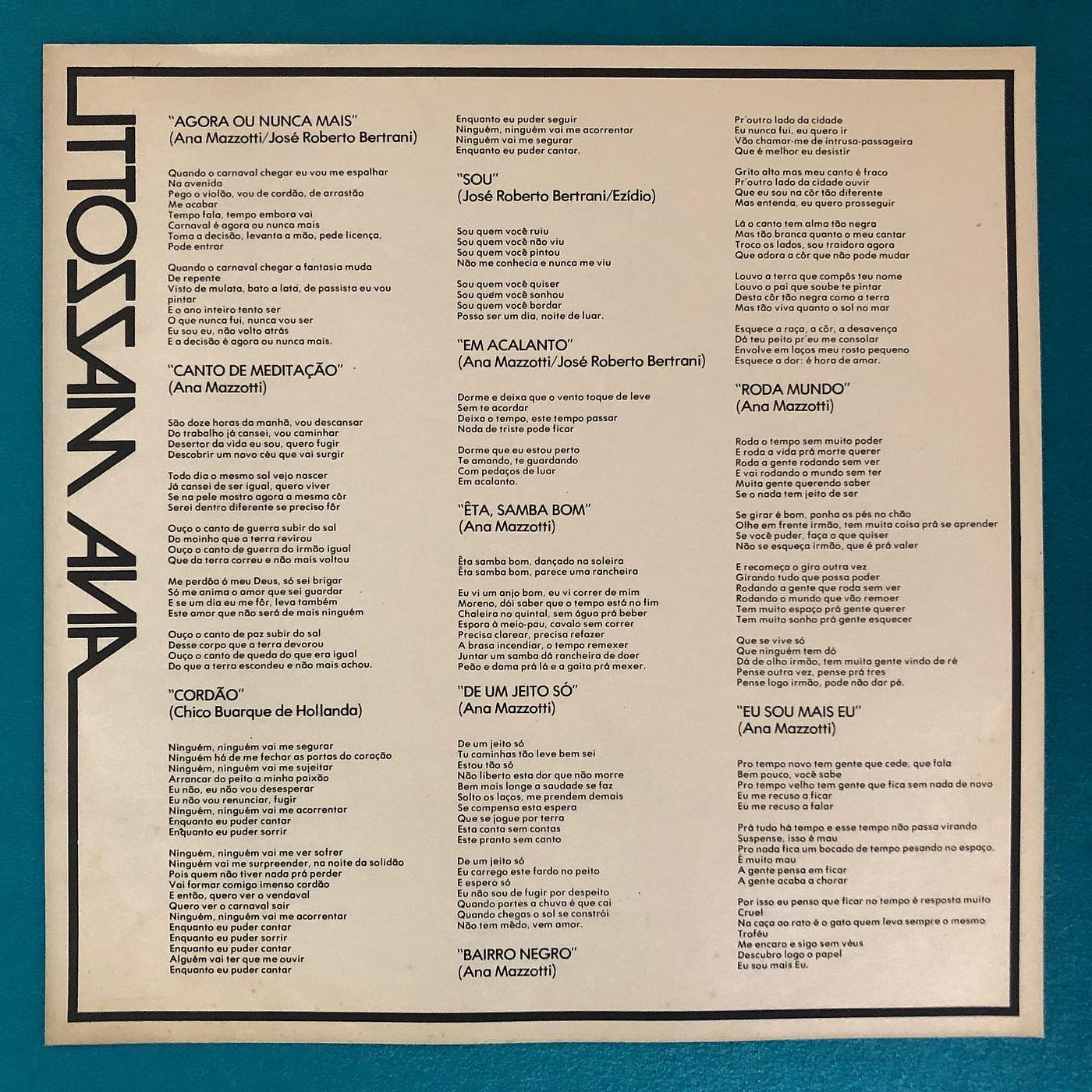 Encarte do LP de Ana Mazzotti lançado em 1977