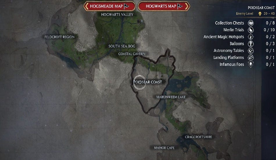 Hogwarts Legacy How to Reach Poidsear Coast (South Half of Map)