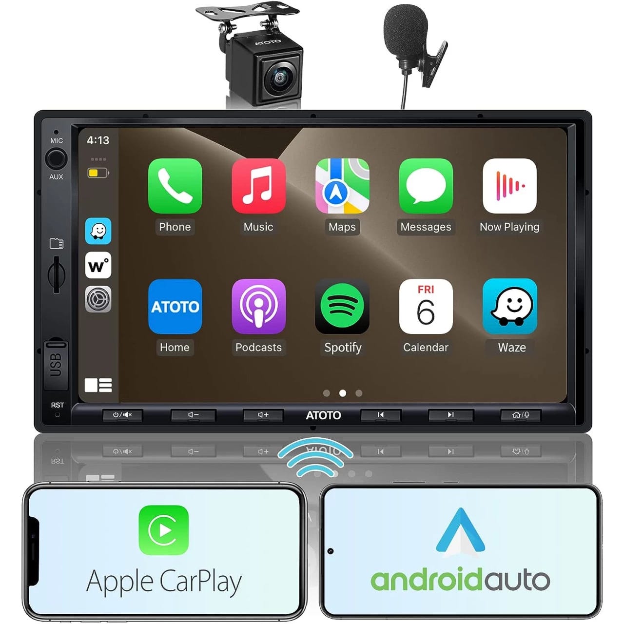  Westods Portable Wireless Carplay Car Stereo with 2.5K Dash Cam  - 9.3 HD IPS Screen, Android Auto, 1080p Backup Camera, Loop Recording,  Bluetooth, GPS Navigation Head Unit, Car Radio Receiver 