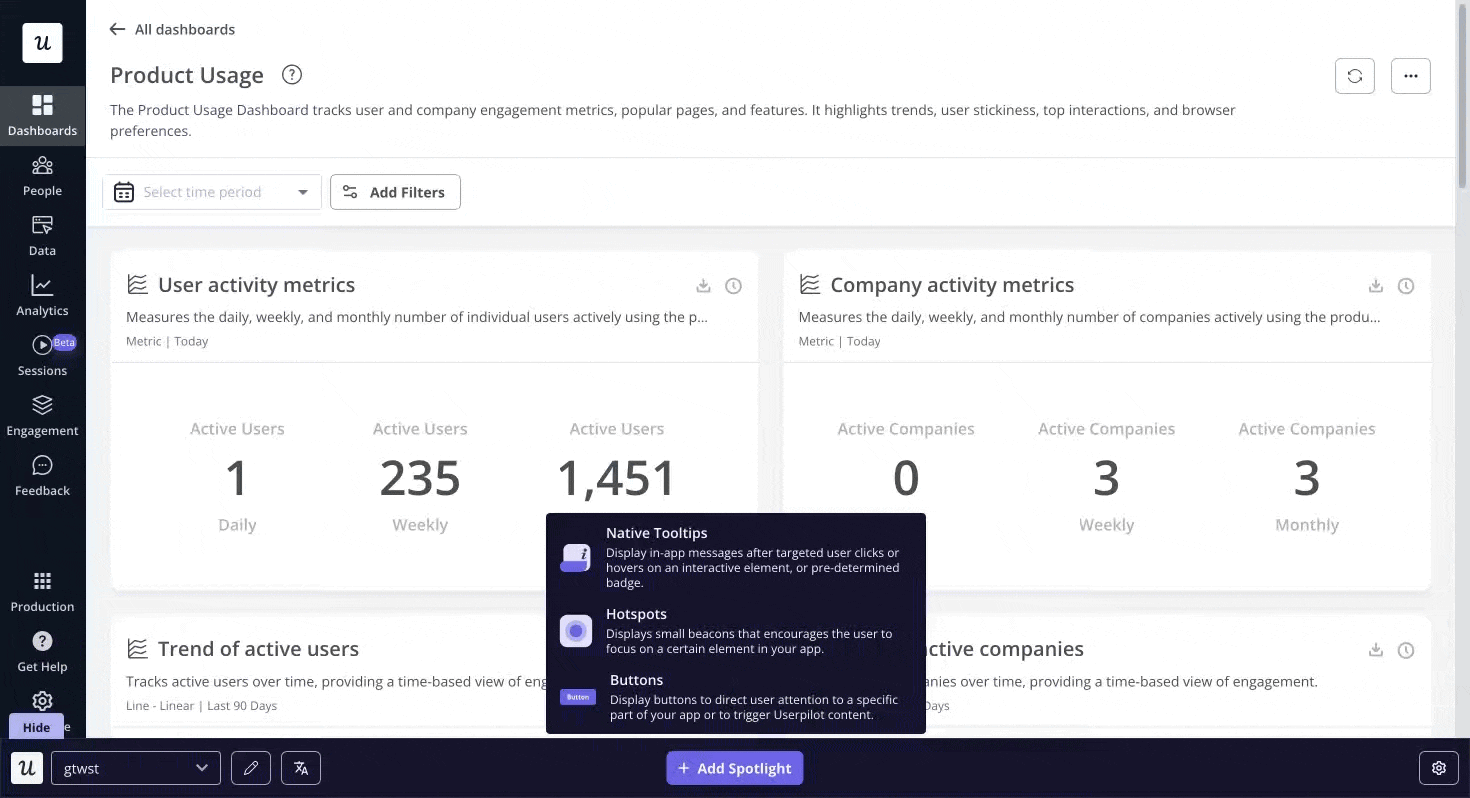 Product onboarding flow set-up in Userpilot.