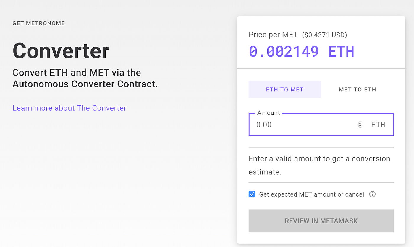 MET-ETH Converter. The Metronome team has upgraded the… | by MetronomeDAO |  Medium