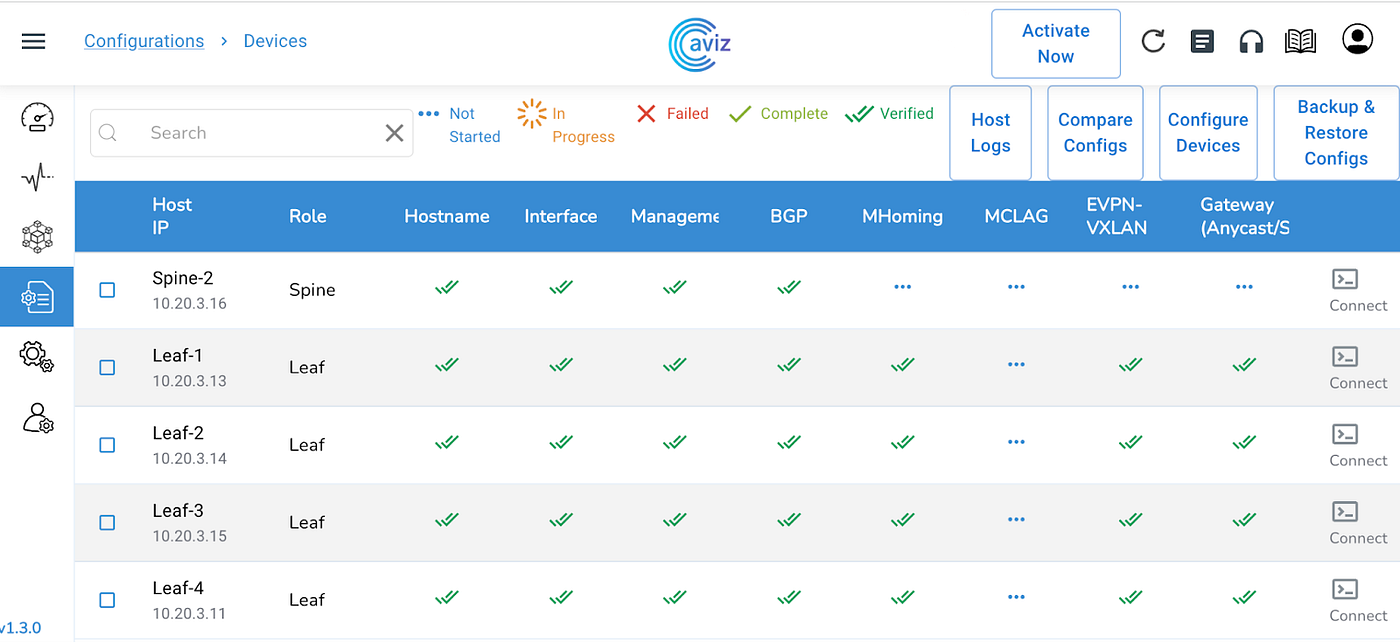 Deployment Verification Status in ONES Configurations Page