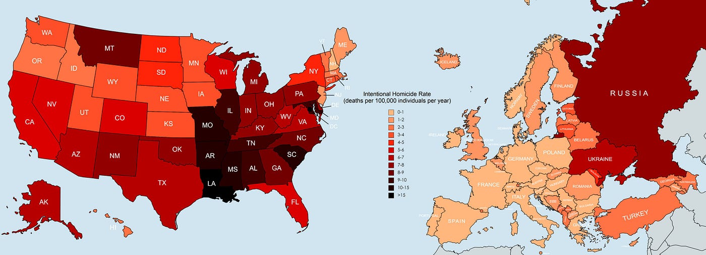 Intentional homicide rates per 100.000 individuals per year.