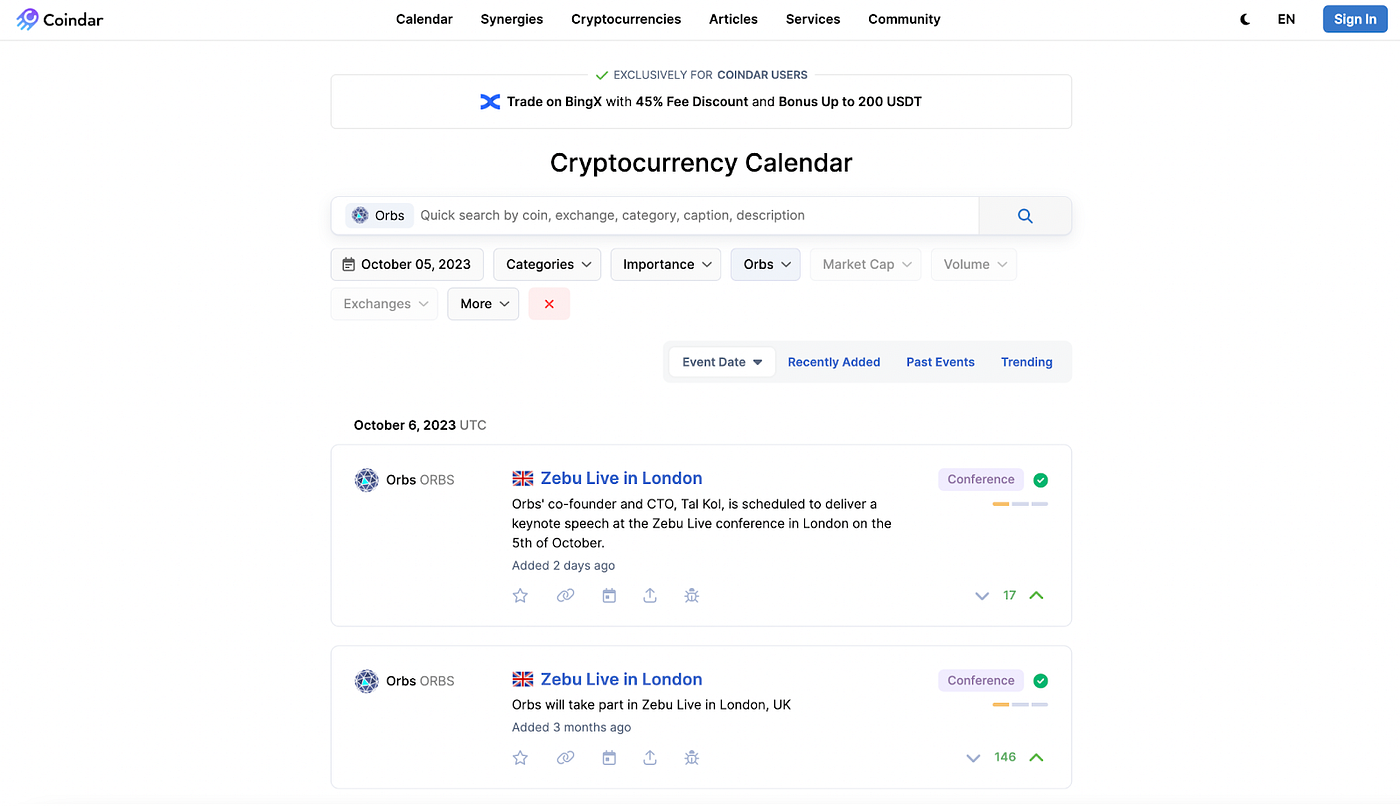 Orbs가 Coindar에 추가 되었습니다!. 암호화폐 일정 및 이벤트 관리 플랫폼인 Coindar에 오브스가… | by 오브스 코리아(Orbs  Korea) | Medium