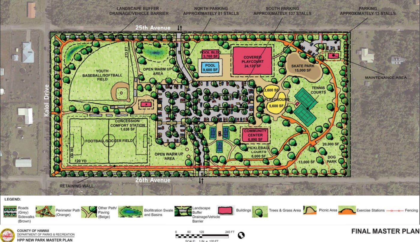 County design for the planned park in HPP on Kaloli and 26th