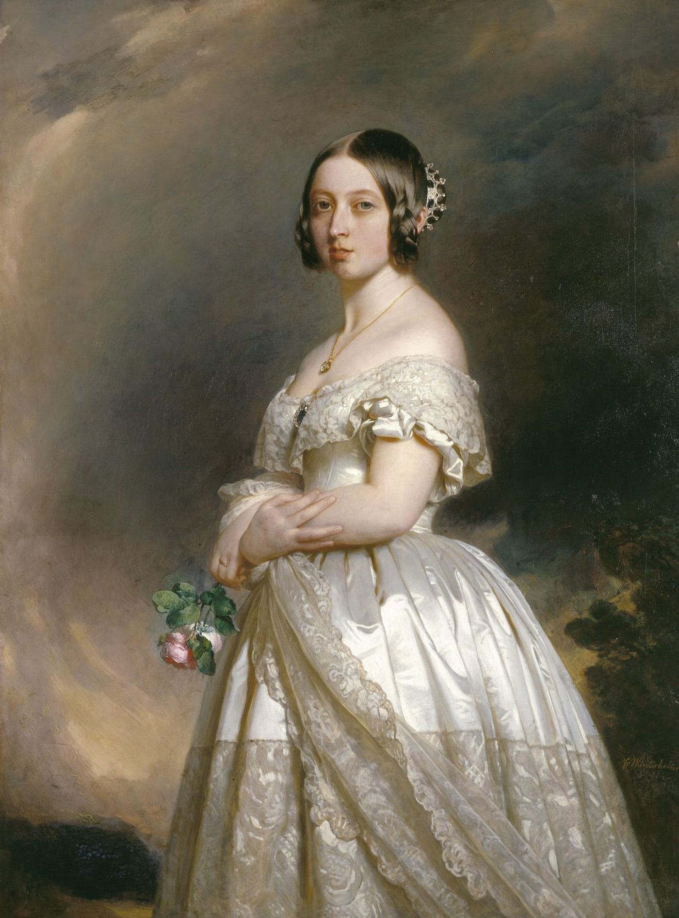 Anastasia Ushakova, por Ivan Makarov 1866 —Retrato de la reina Victoria, por Franz Xaver Winterhalter 1842
