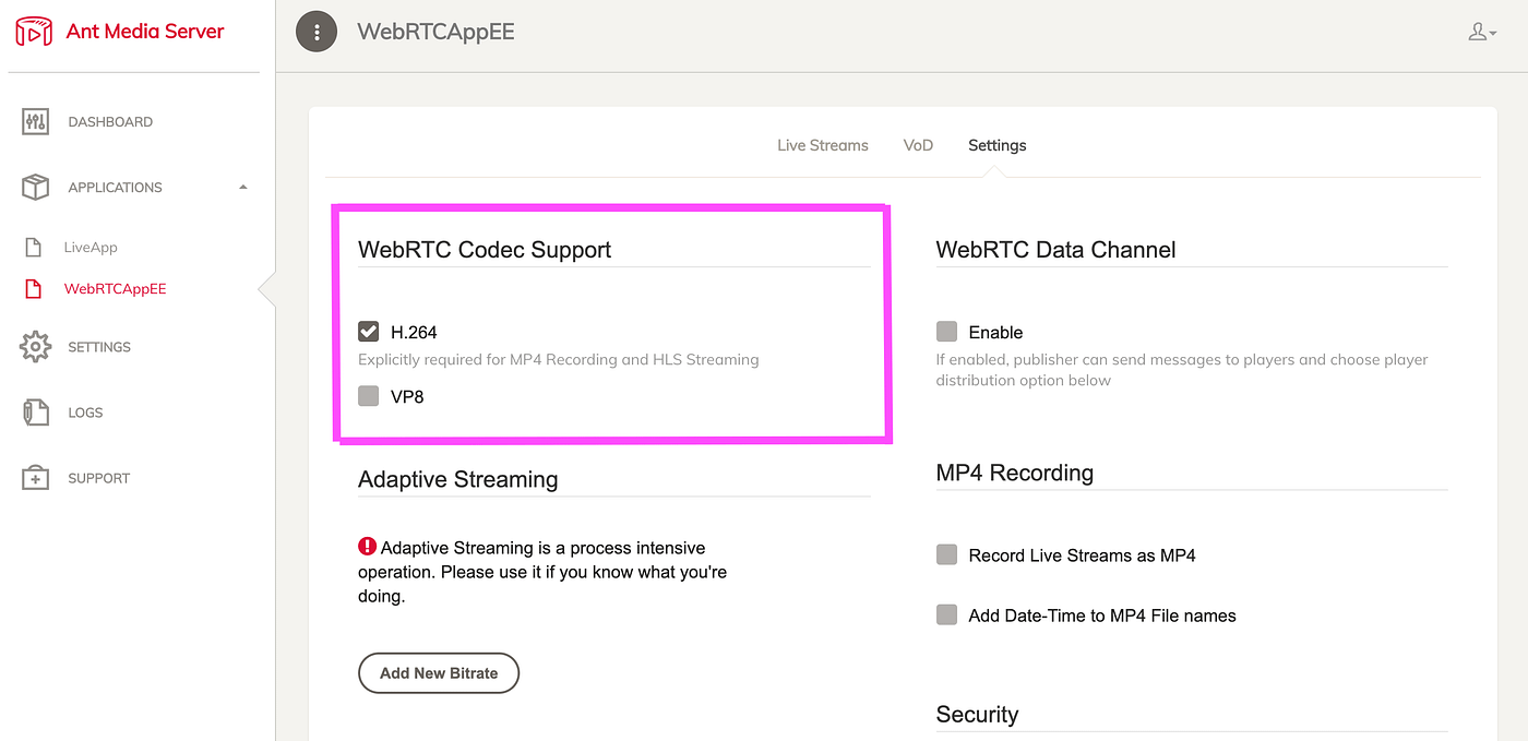 WebRTC VP8 Codec, Data Channel and 4K 60FPS Supports unleashed in Ant Media Server 2.0