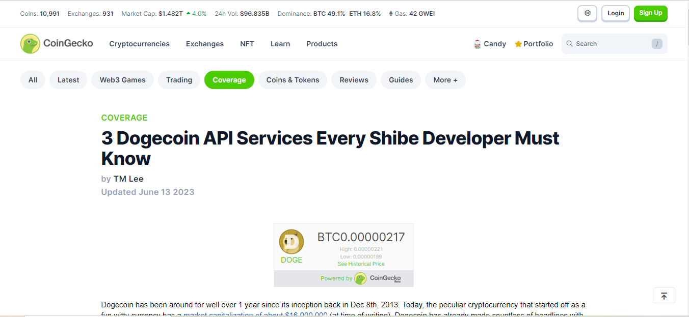 Top 10 Dogecoin APIs | Coinmonks