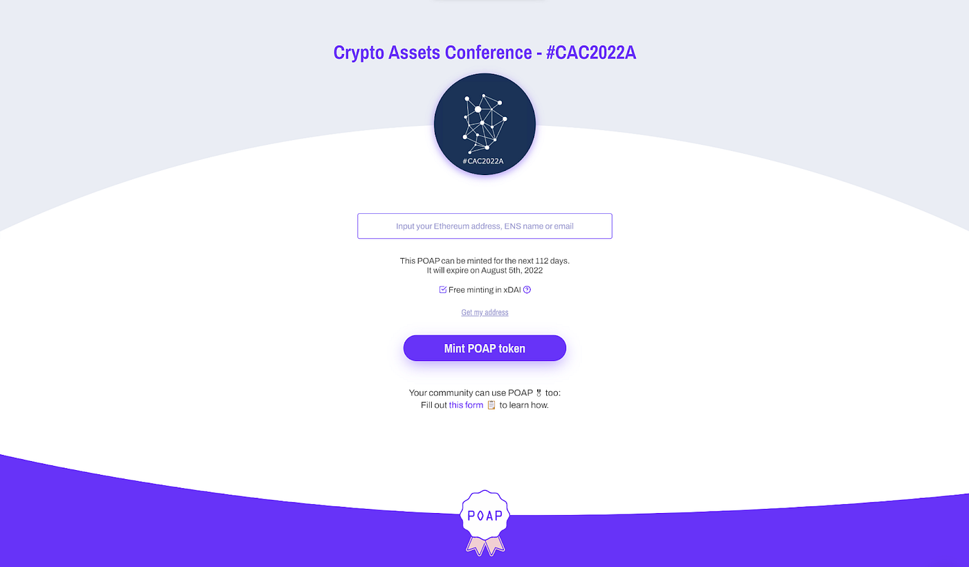 Attendance NFTs: How To Mint Your POAP NFT for the Attendance at the Crypto  Assets Conference (CAC) in 9 Steps | by Philipp Sandner | Medium