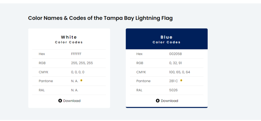 Tampa Bay Lightning flag color codes