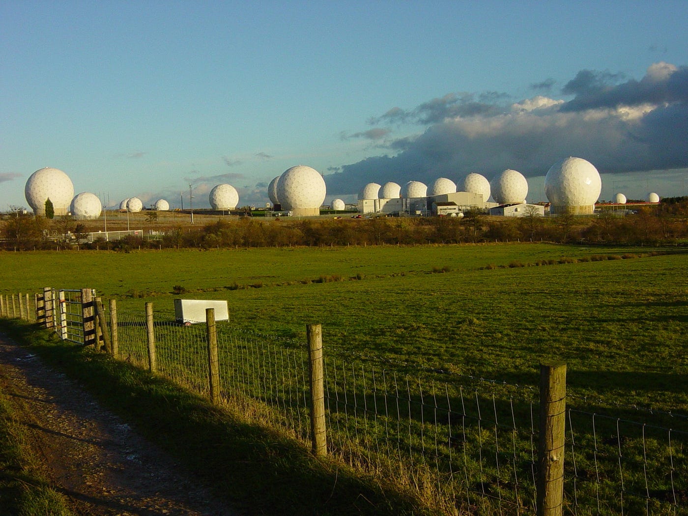 Satellite uplink domes at RAF Menwith Hill, North Yorkshire. Source: Wikipedia
