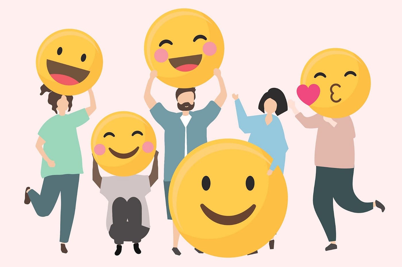 Illustration of people holding smileys