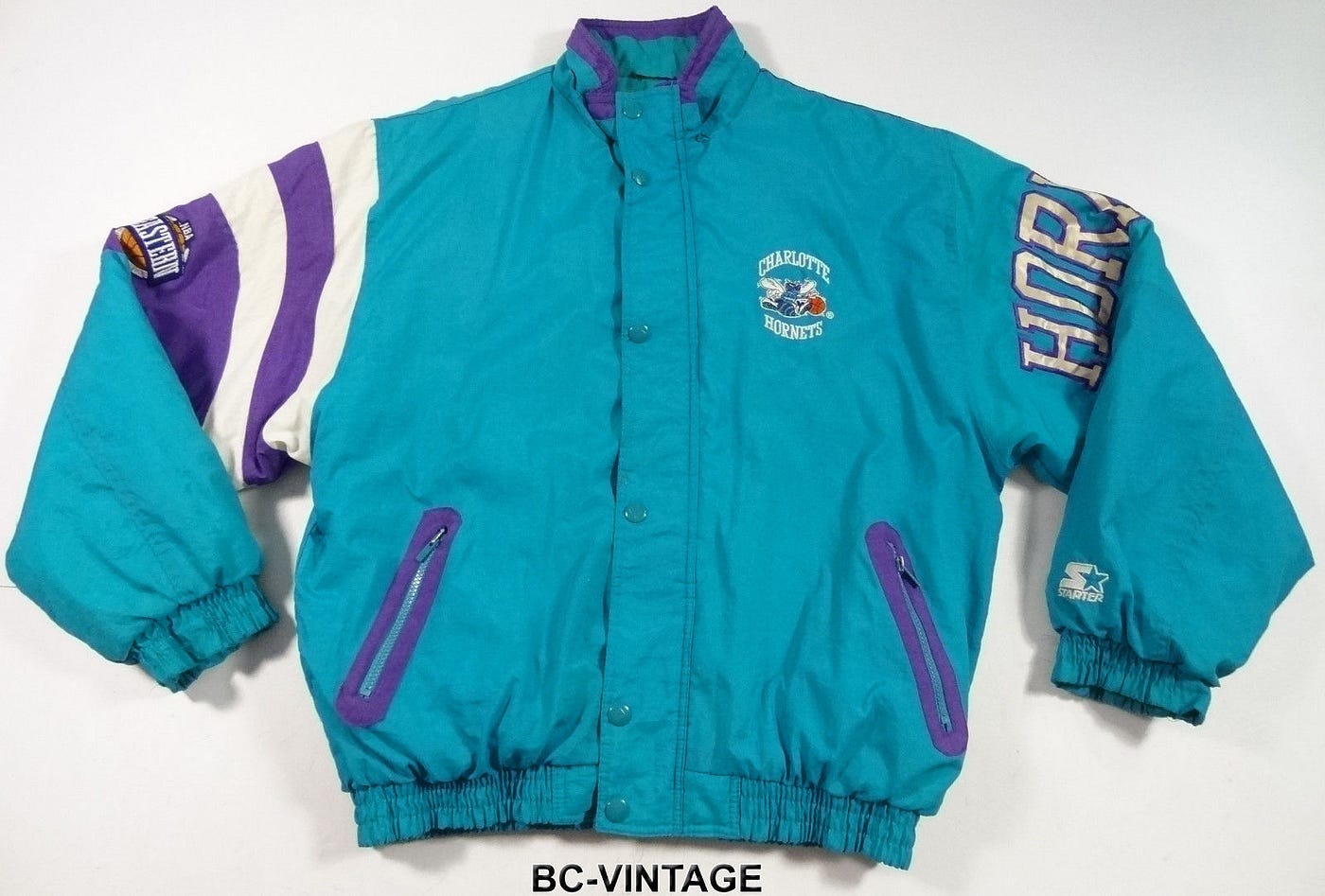 Vintage Starter - Charlotte Hornets 1/2 Zip Jacket 1990s Medium