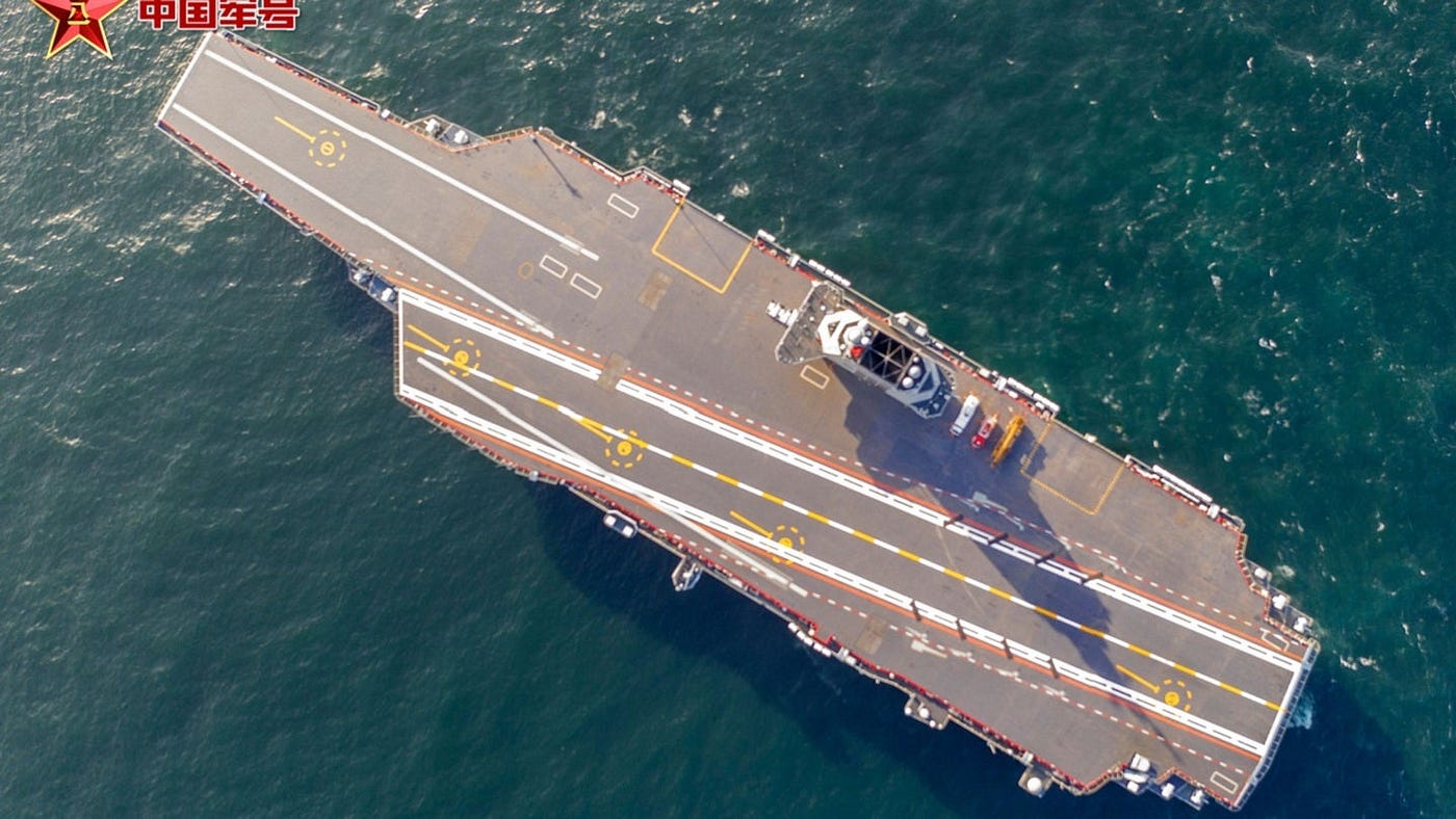 Promotional imagery shows the layout of the carrier’s deck, which includes three catapults to launch aircraft. Credit: Pu Haiyang/China Ministry of National Defense