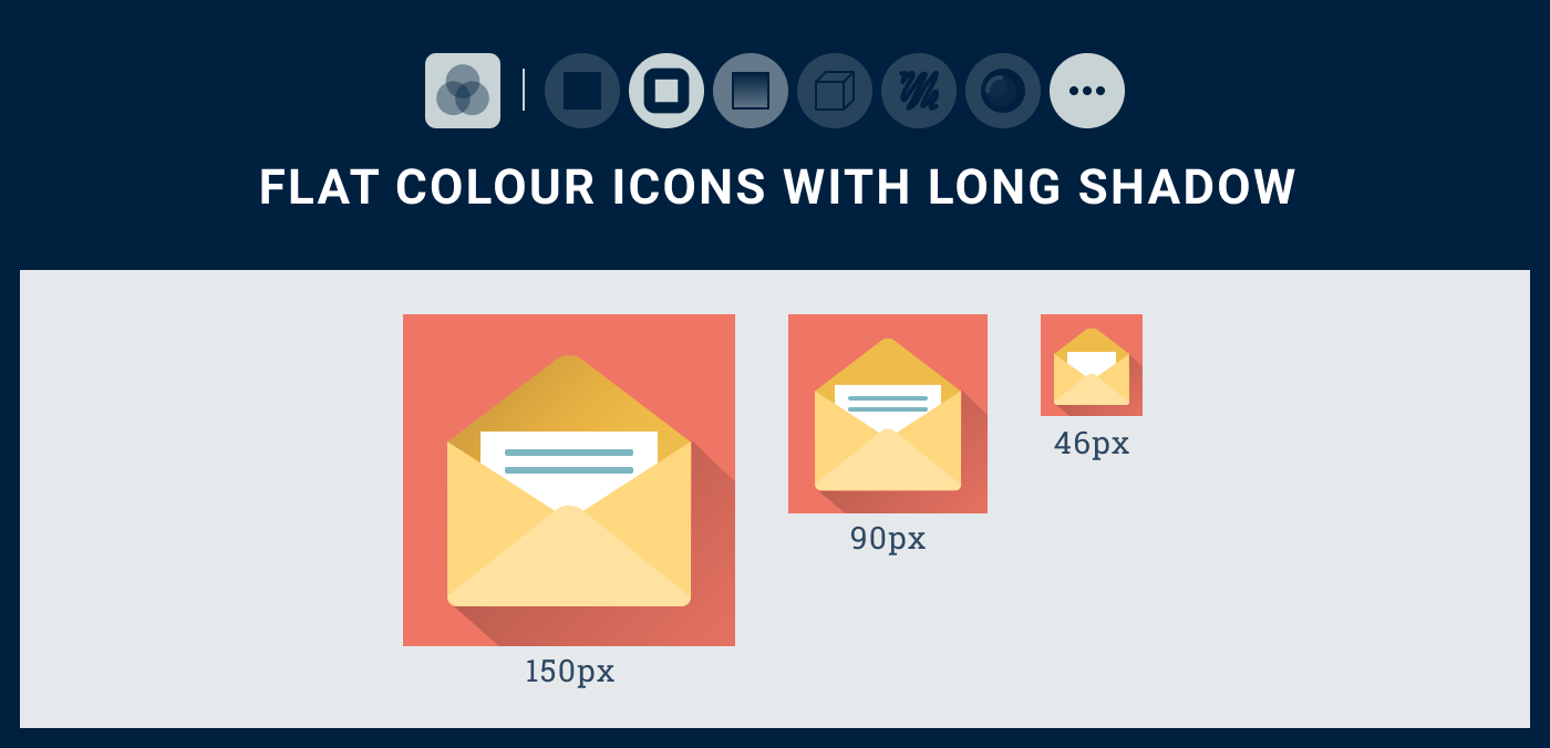 Car Icon, Colorful Long Shadow Iconpack