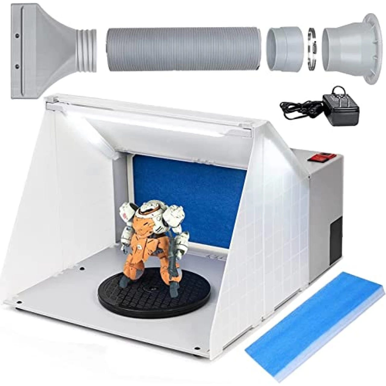 Portable Airbrush Paint Spray Booth Kit w/ 3 LED Lights Turn Table & Filter  Hose