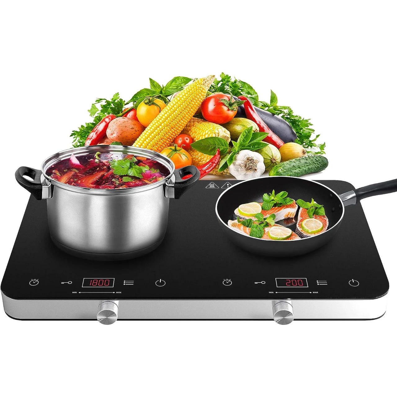 OVENTE Countertop Infrared Double Burner, 1700W Electric Hot Plate and  Portable Stove with 7.75 and 6.75 Ceramic Glass Cooktop, 5 Level  Temperature