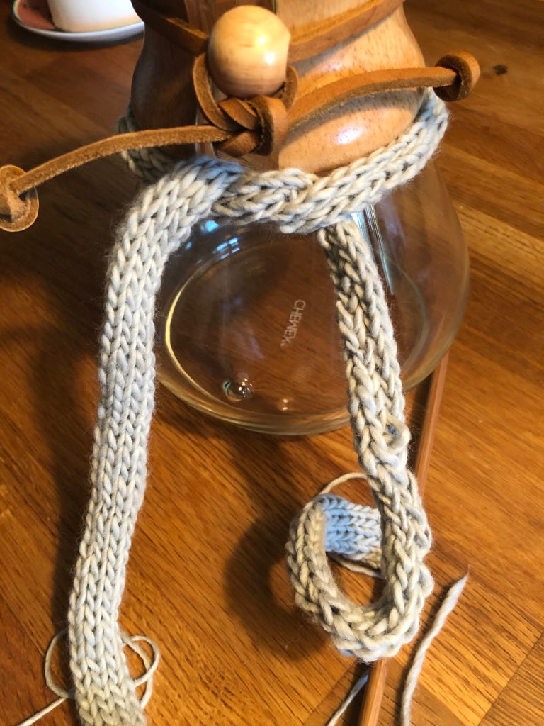 Chemex Cozy with I-Cord Bow Knitting Pattern, by Cathalynn