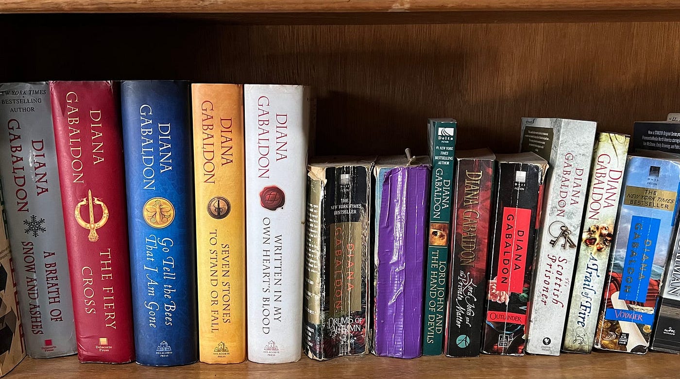 I randomly picked up one of Diana Gabaldon’s paperbacks to read in the pool about 25 years ago and then was hooked and started buying them as soon as they came out in hardback. (Guess which one I read in the pool. Go on, guess.) (Photo by Michelle Teheux)