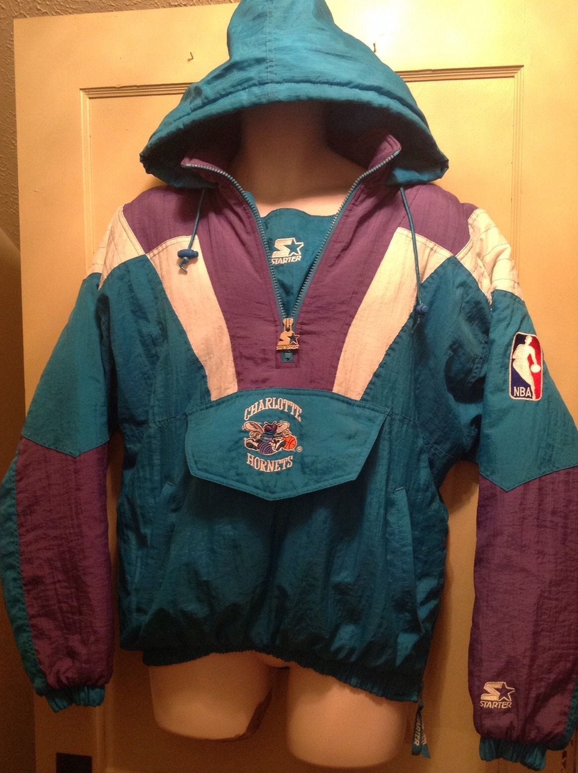 Vintage 1990s Hornets NBA Starter Half Zip Puffer Jacket / 