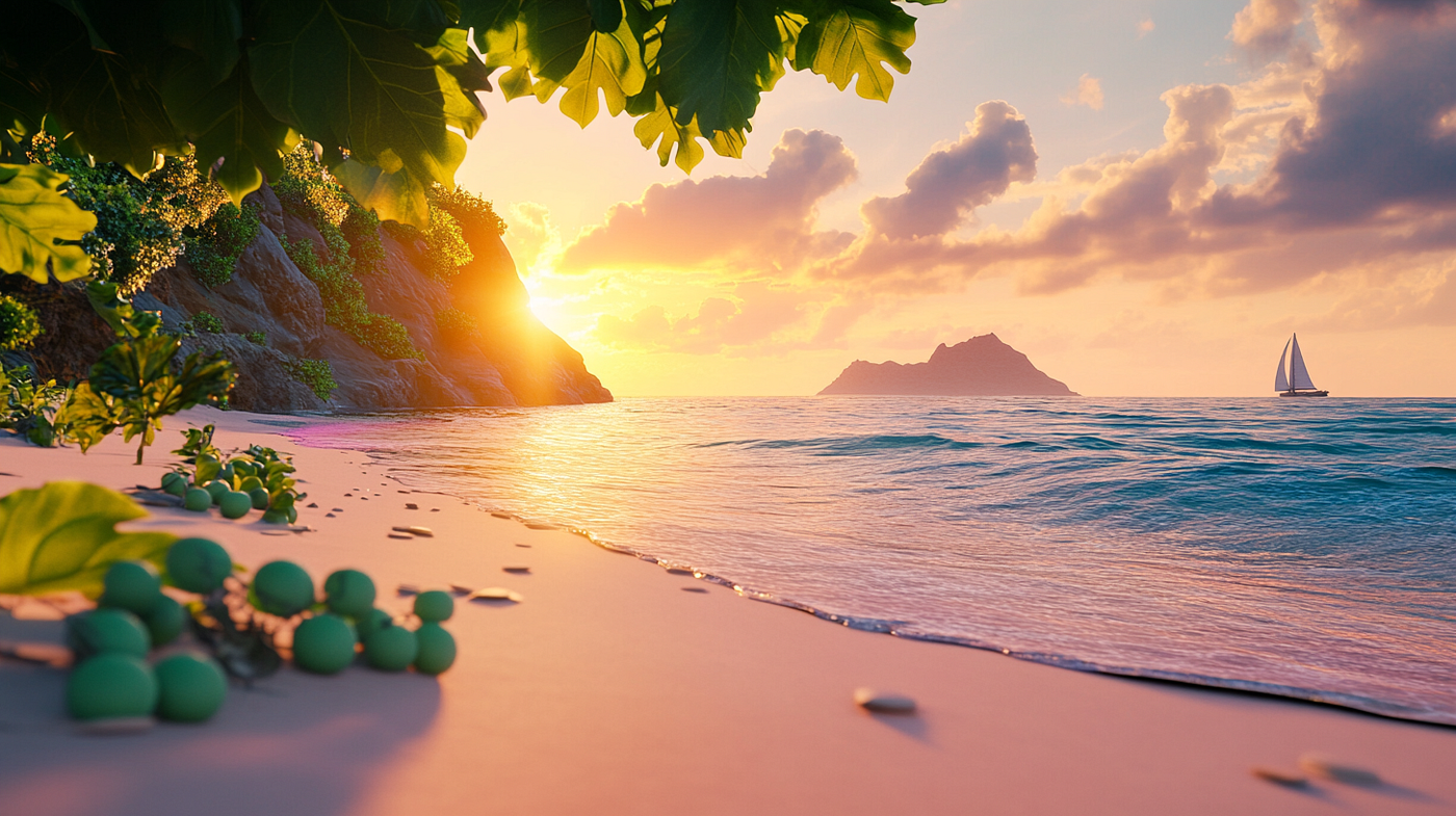 Scene-Focused Prompt Tropical Beach Image Generated with Midjourney