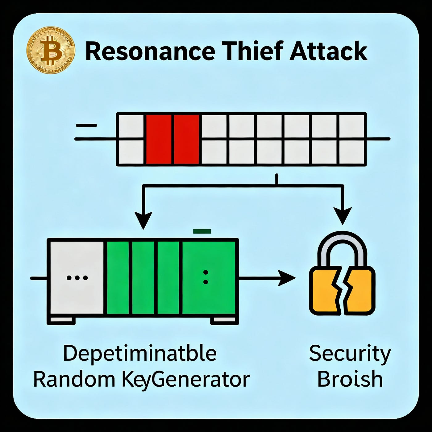 Resonance Thief Attack: A critical vulnerability in Bitcoin key generation  and private key recovery for lost wallets, where an attacker exploits  dangerous vulnerabilities in predictable deterministic random number  generators (PRNGs), leading to