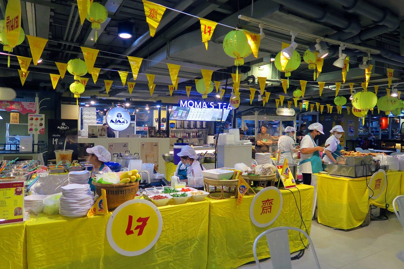 Food stalls at the mall sell vegan food during the je festival in Hua Hin.