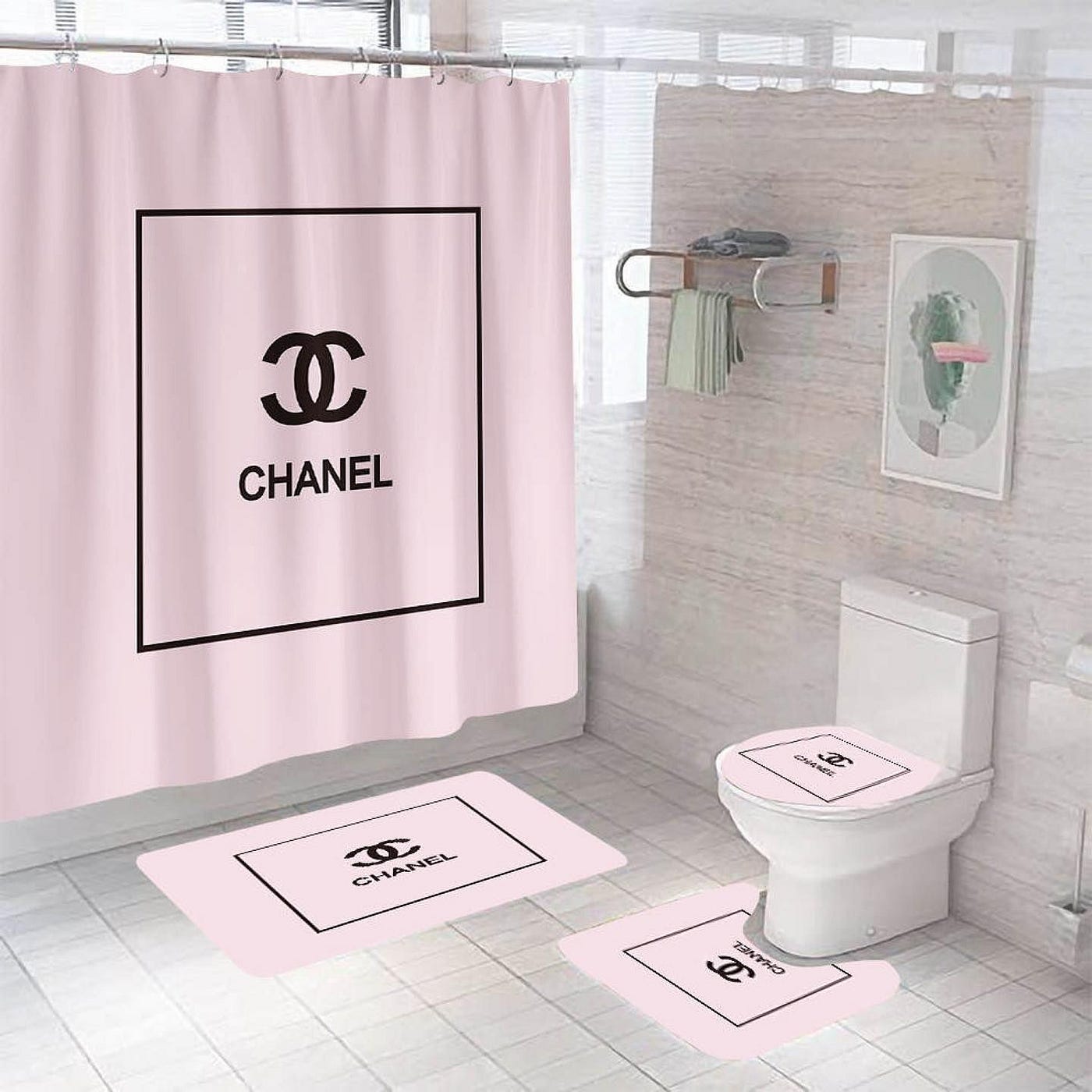 Chanel Light Pink Bathroom Set Home Decor Bath Mat Hypebeast