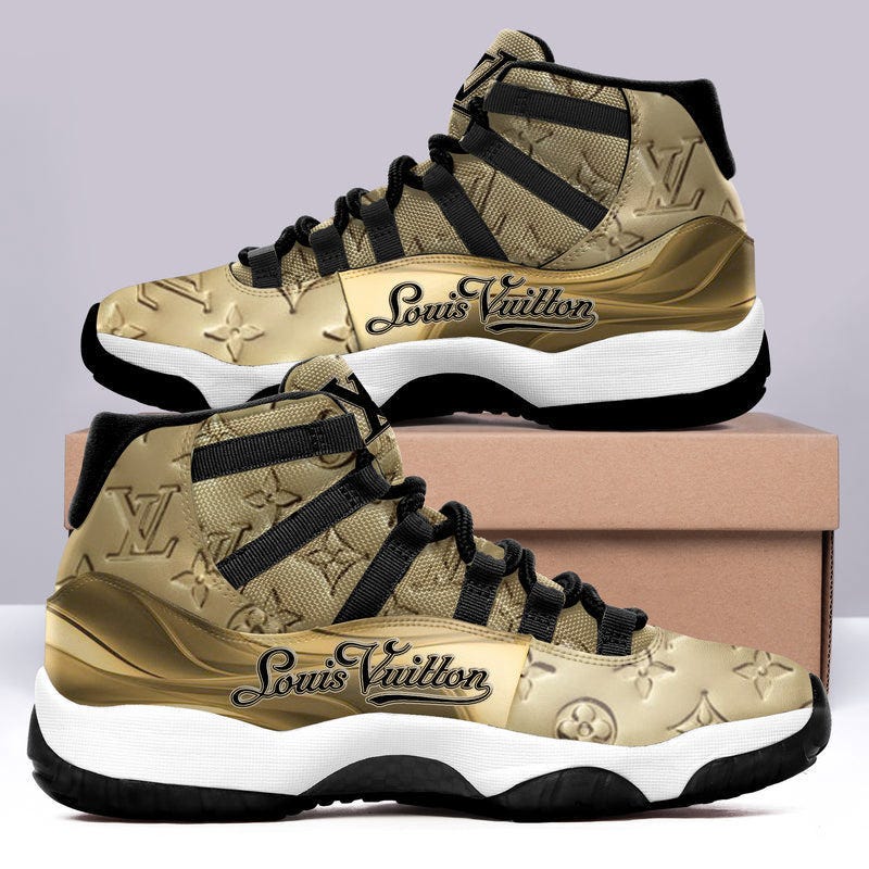 Louis Vuitton Gold Air Jordan 11 Sneakers Shoes Lv Hot For Men