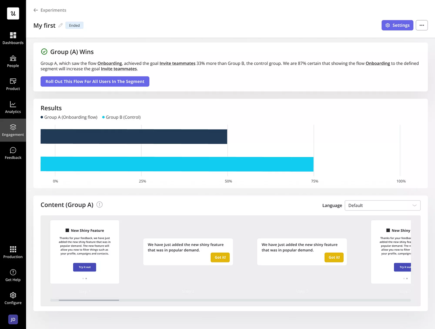 A/B tests in Userpilot.
