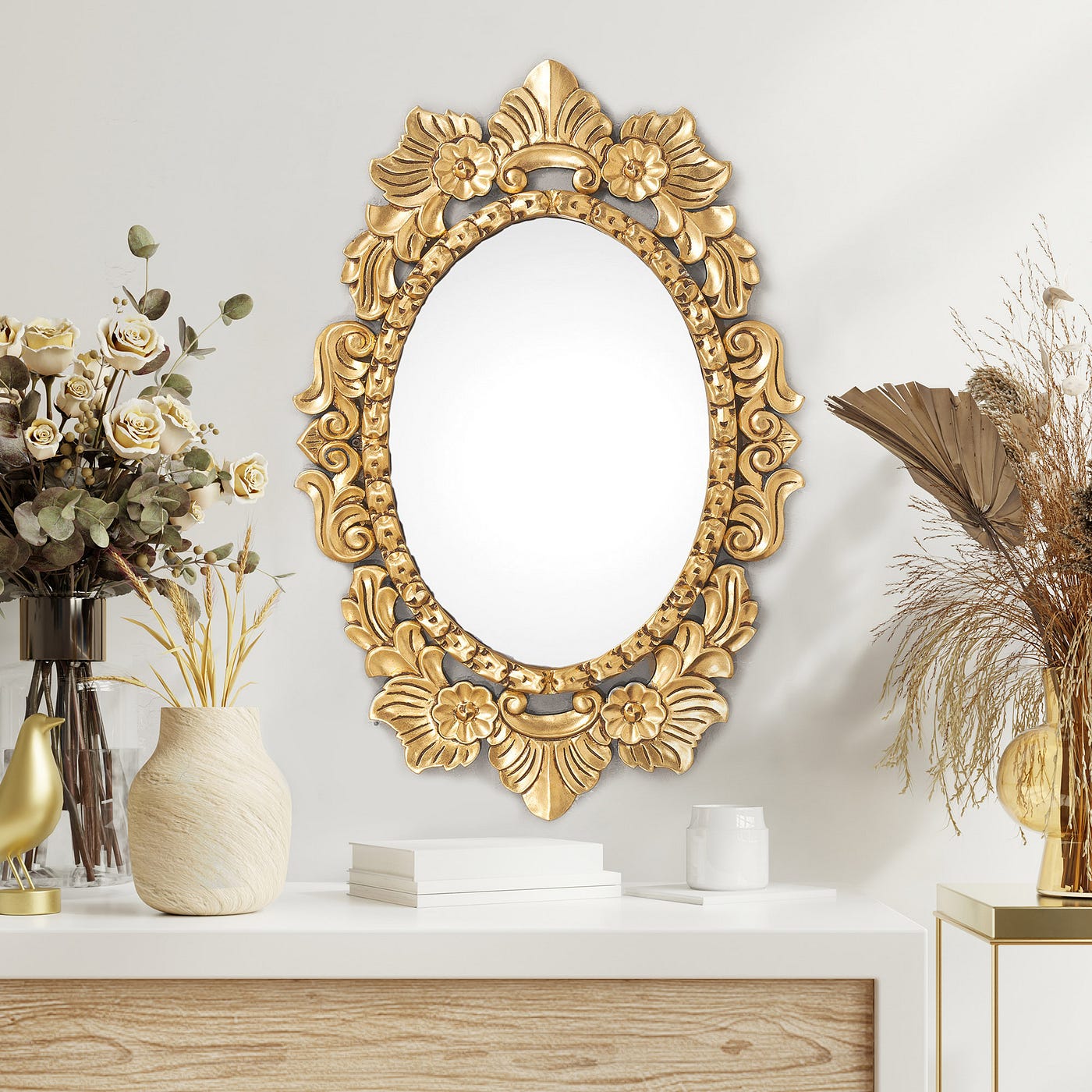 NOVICA’s ‘Luminous Lotus’ candlesticks and ‘Wreath of Peace’ mirror