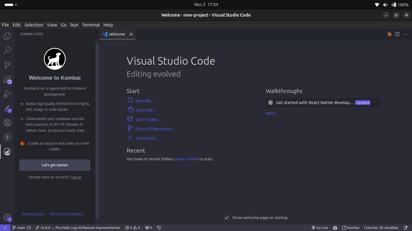 kombai vs code setup