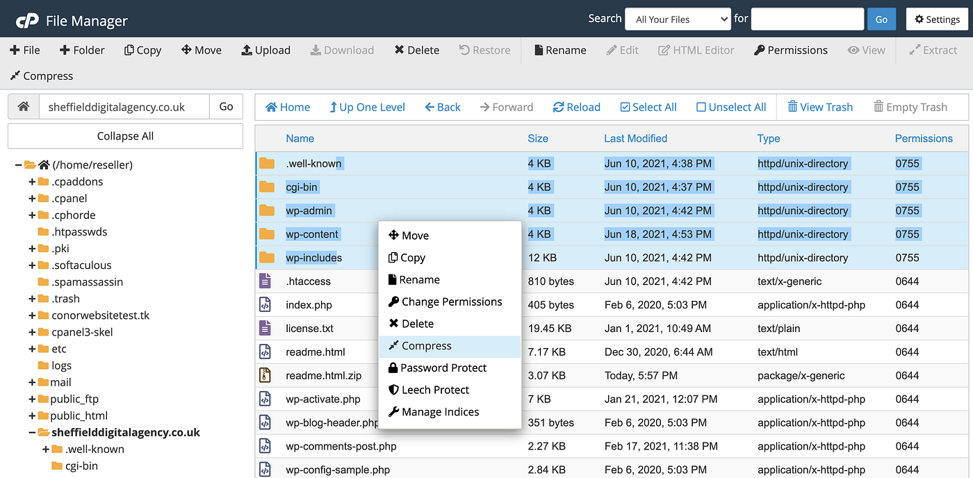 How to upload and download files using cPanel File Manager | by Conor  Bradley - Sheffield Digital Agency | Medium